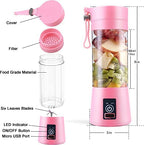 6 Blade Usb Juicer Bottle-Portable Machine Electric Usb Juice Maker Bottle Blender Grinder Mixer, Rechargeable Shake Fruit & Vegetable Juicer Mixer (Multicolor) (1 Set)