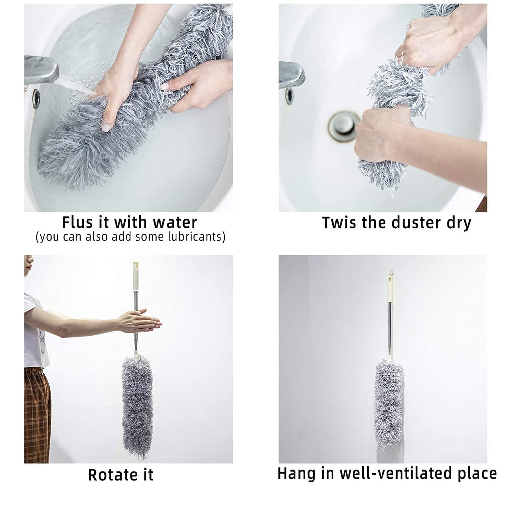Upgraded Long Handle Microfiber Feather Ceiling Duster for Dust Cleaning Extendable Pole 30-100 Inch for Cleaning High Cobweb Stick High Ceiling Fan - Stainless Steel,Grey GenzVybs