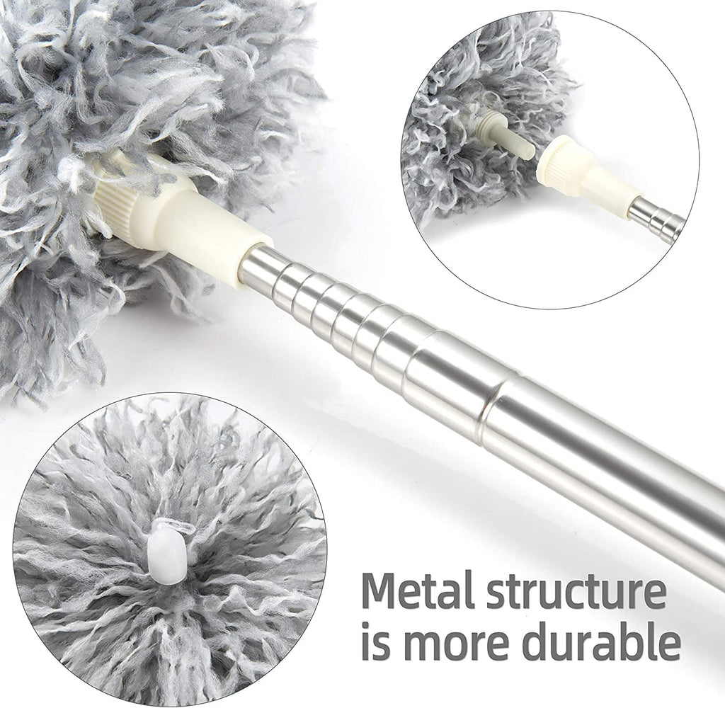 Upgraded Long Handle Microfiber Feather Ceiling Duster for Dust Cleaning Extendable Pole 30-100 Inch for Cleaning High Cobweb Stick High Ceiling Fan - Stainless Steel,Grey GenzVybs