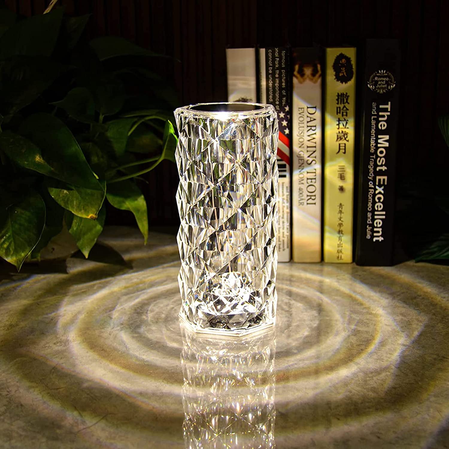 Crystal Table Lamp,3 Color Changing Rose Diamond Night Light, Led Usb Nightstand Lamp With Touch Control For Living Room Bedroom, Party Dinner Decorative Gift, White GenzVybs